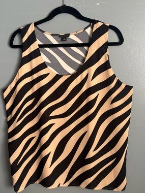 Ann Taylor Black & Cream Zebra-Stripe Tank Top